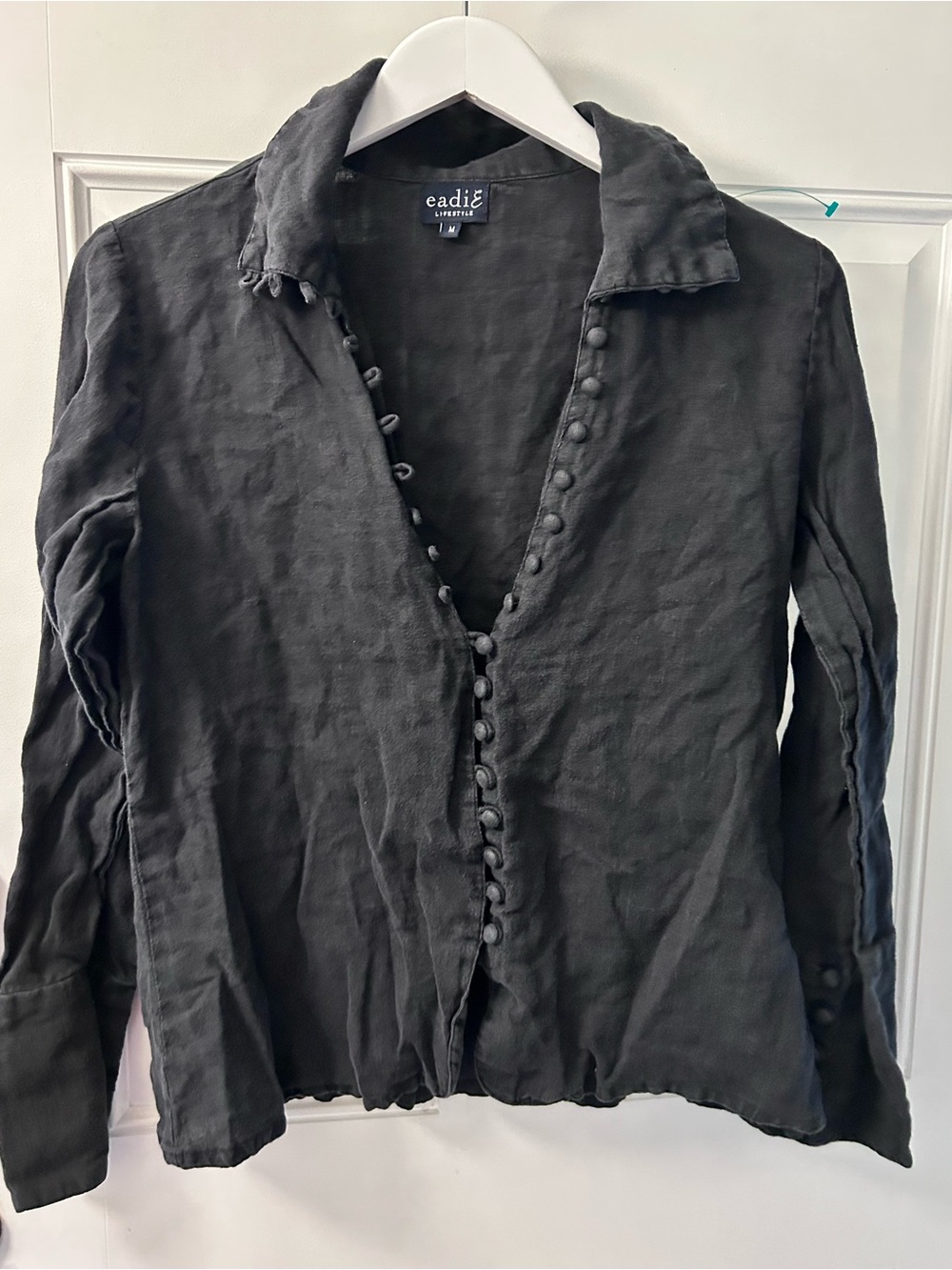 Eadie Linen-Blend Button Front Blouse - Black